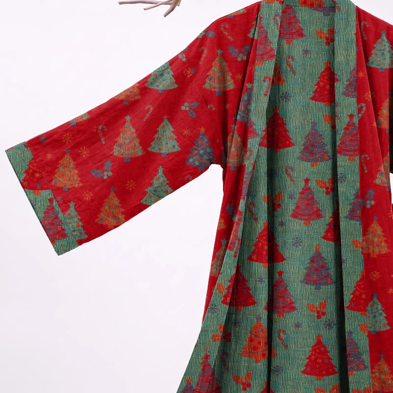 Kimono-Bademantel aus Baumwollgaze mit Weihnachtsbaummotiv