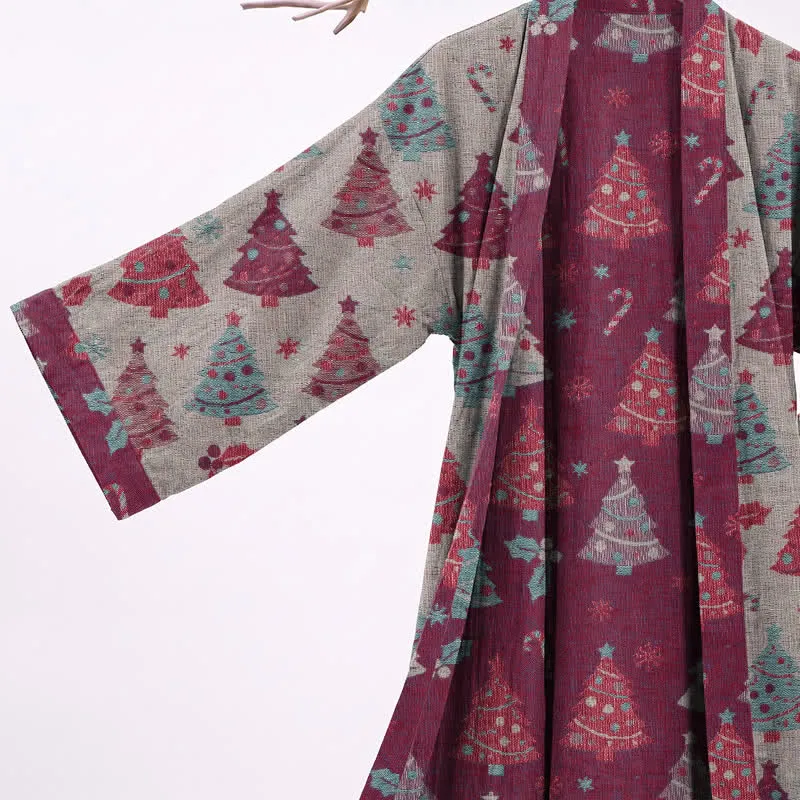Kimono-Bademantel aus Baumwollgaze mit Weihnachtsbaummotiv