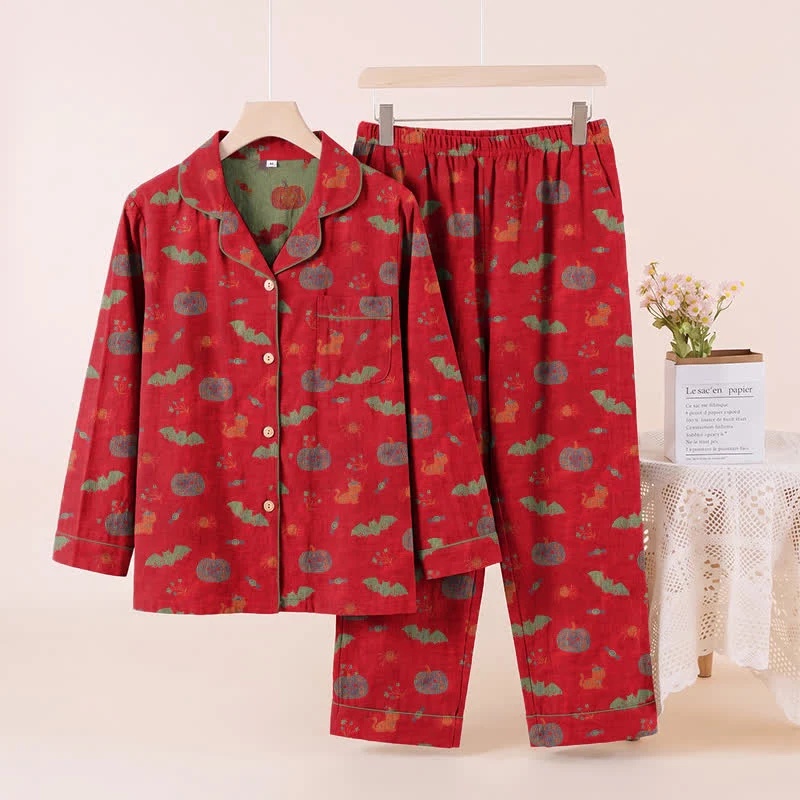 Halloween Kürbis Fledermaus Baumwoll-Loungewear-Set