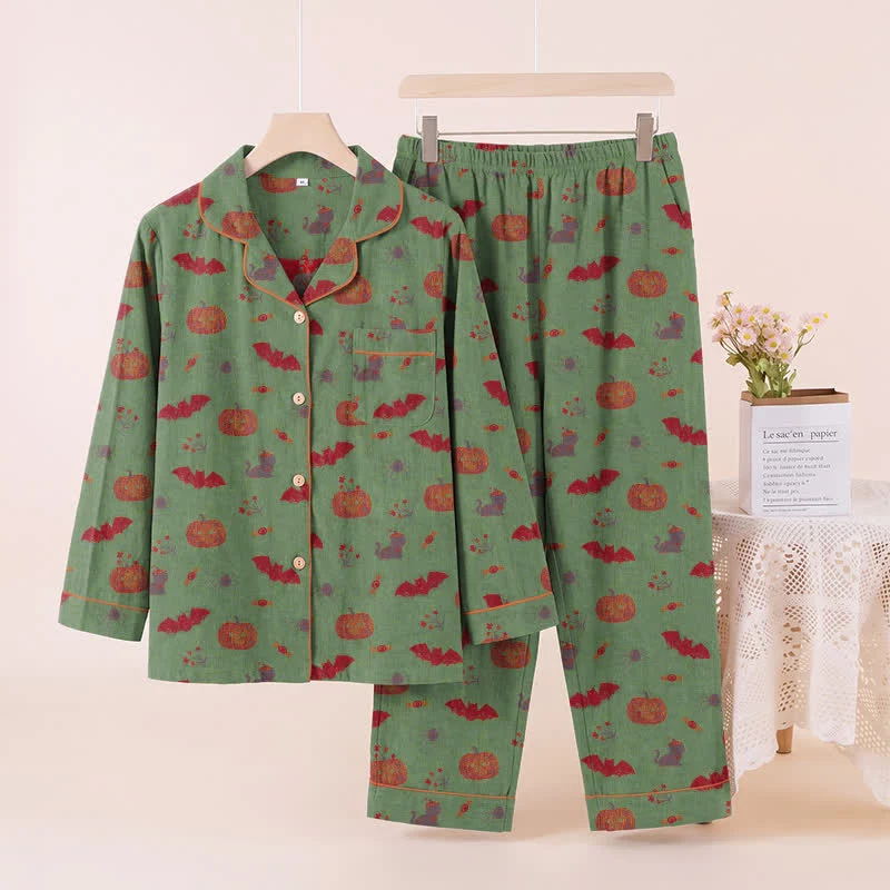Halloween Kürbis Fledermaus Baumwoll-Loungewear-Set