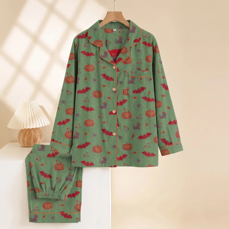Halloween Kürbis Fledermaus Baumwoll-Loungewear-Set