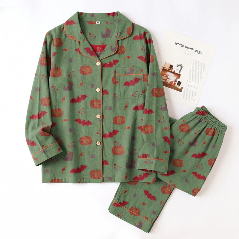 Halloween Kürbis Fledermaus Baumwoll-Loungewear-Set