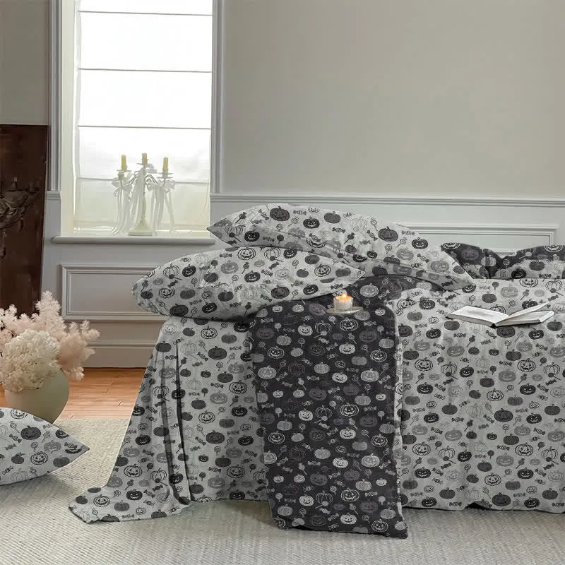 Halloween-Bettwäsche-Set aus Baumwolle mit Kürbismotiv (einfarbig)