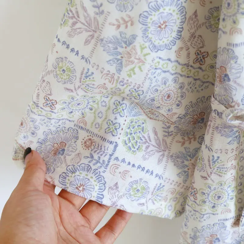 Kimono-Bademantel aus Baumwolle mit ethnischem Vintage-Blumenmuster