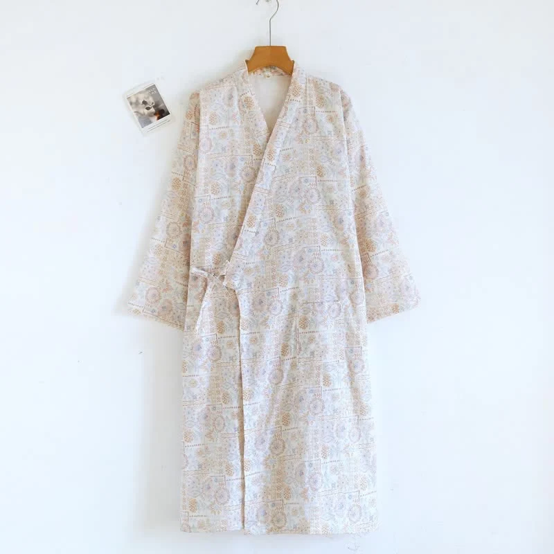 Kimono-Bademantel aus Baumwolle mit ethnischem Vintage-Blumenmuster
