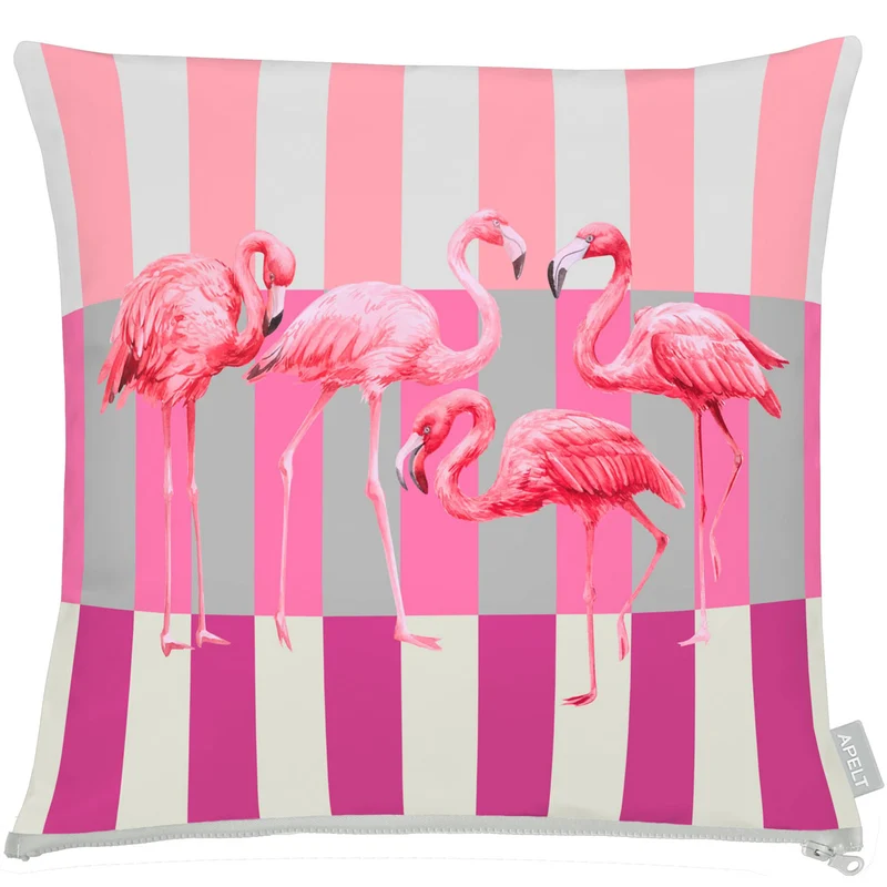APELT 3803 Kissenbezug Elegante Flamingos auf Streifen Outdoor mit Fleckschutz