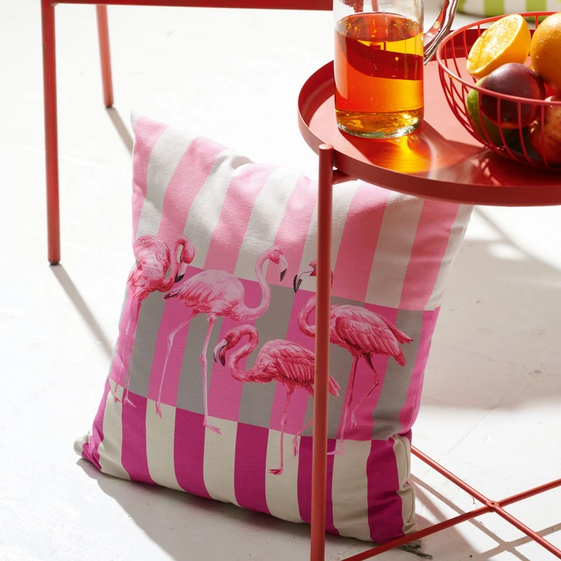APELT 3803 Kissenbezug Elegante Flamingos auf Streifen Outdoor mit Fleckschutz