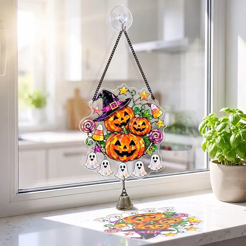 Halloween-Acryl-Sonnenfänger-Hängeornament mit Glocke