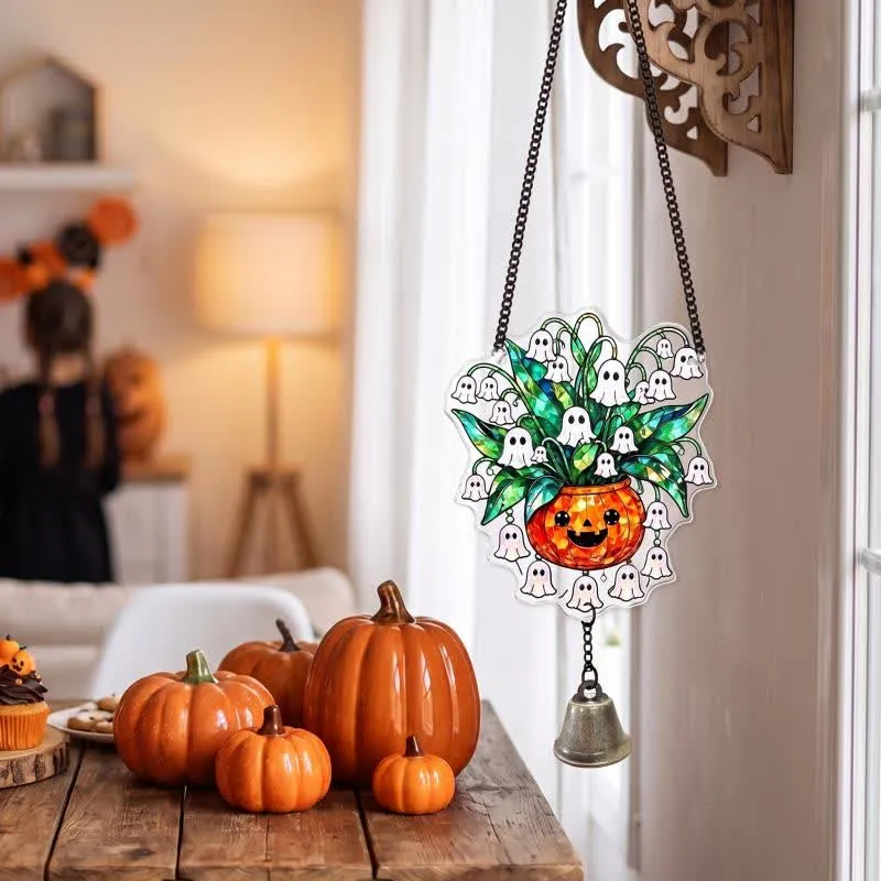 Halloween-Acryl-Sonnenfänger-Hängeornament mit Glocke
