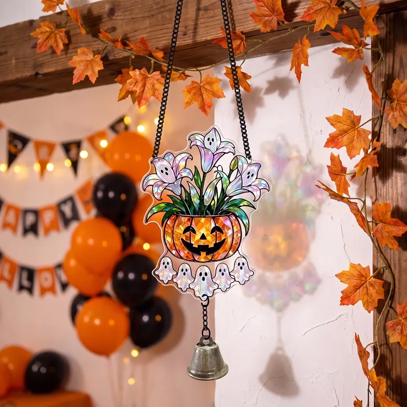 Halloween-Acryl-Sonnenfänger-Hängeornament mit Glocke