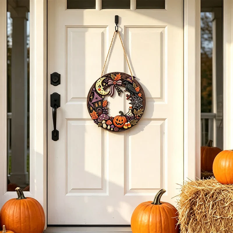 Halloween-Holzkranz mit Juteseil