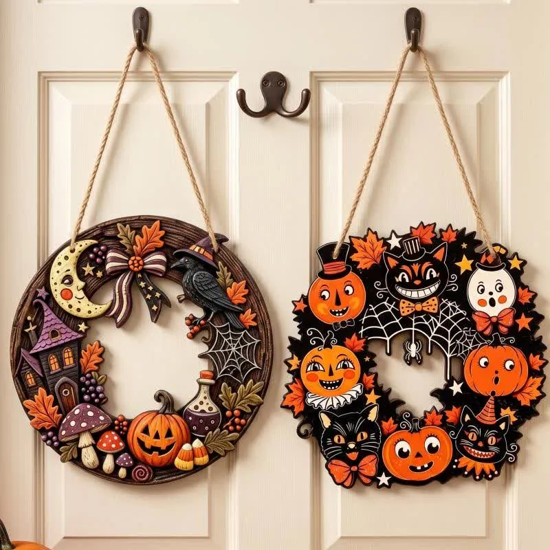 Halloween-Holzkranz mit Juteseil