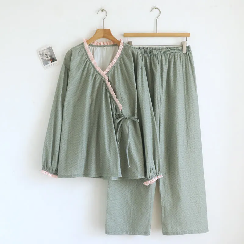 Loungewear-Set aus Baumwolle mit seitlichen Bindebändern