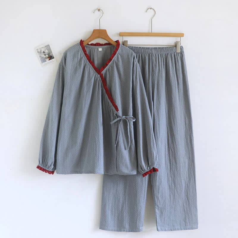 Loungewear-Set aus Baumwolle mit seitlichen Bindebändern