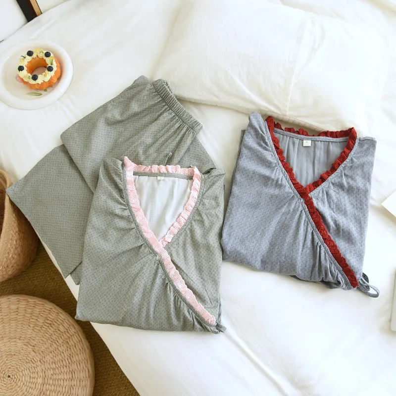 Loungewear-Set aus Baumwolle mit seitlichen Bindebändern