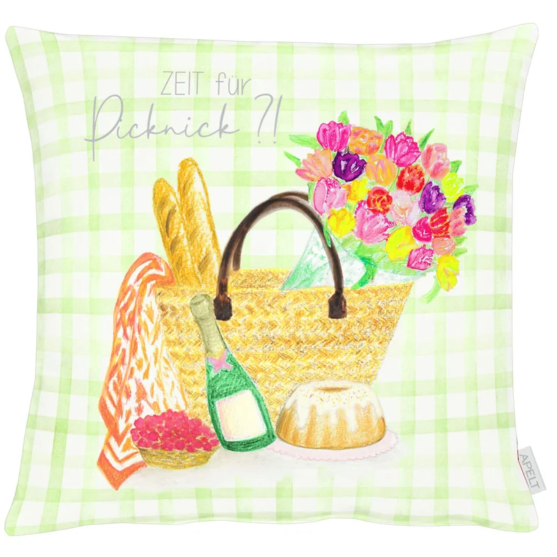 APELT 6726 Kissen aquarelliertes und interpretiertes Picknick