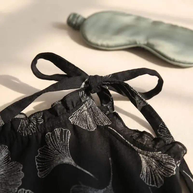 Vintage Ginkgo Leaf Baumwoll-Cami Loungewear-Set