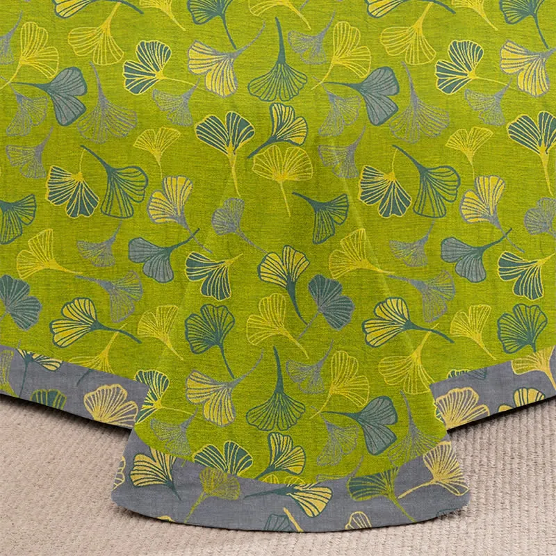 Vintage Bettwäsche-Set aus Baumwolle mit grünem Ginkgoblatt