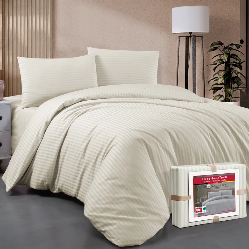 DecoHomeTextil Bettwäsche Set Bettgarnitur mit Reißverschluss Polycotton Streifen