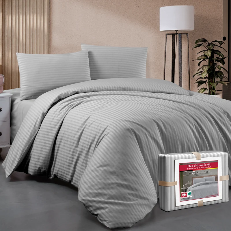 DecoHomeTextil Bettwäsche Set Bettgarnitur mit Reißverschluss Polycotton Streifen