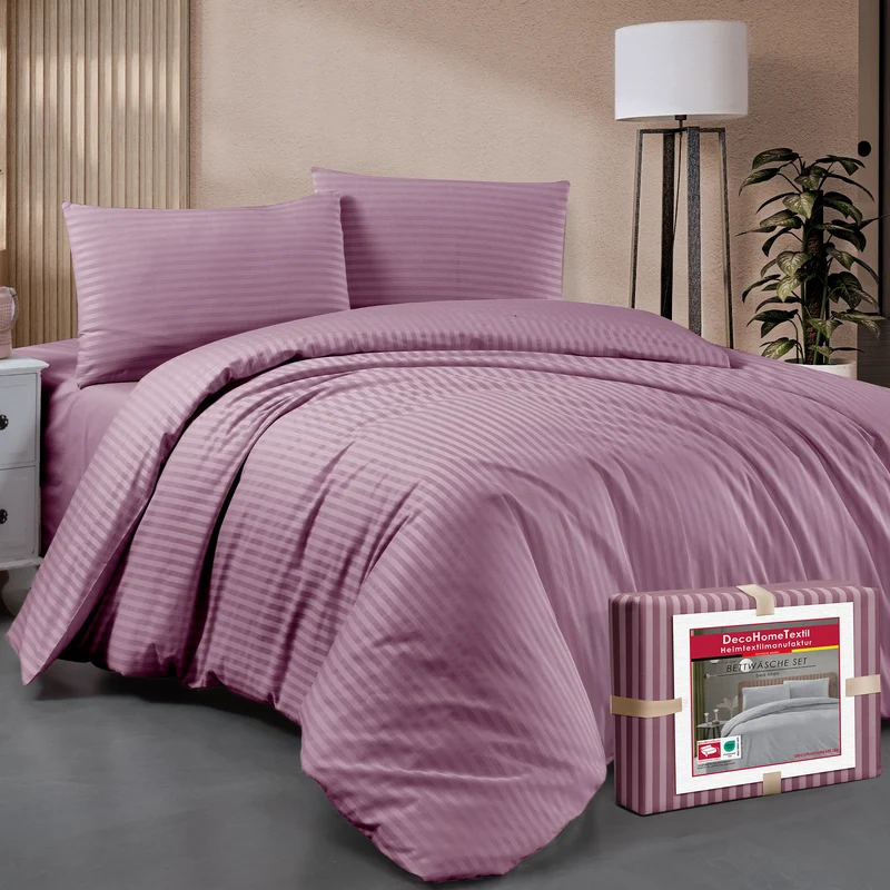 DecoHomeTextil Bettwäsche Set Bettgarnitur mit Reißverschluss Polycotton Streifen