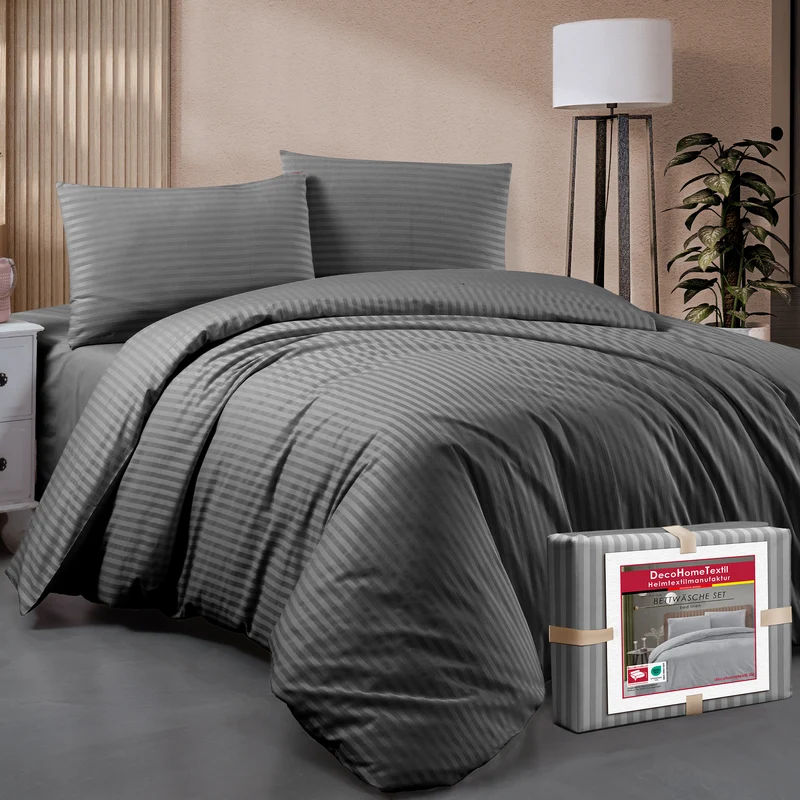 DecoHomeTextil Bettwäsche Set Bettgarnitur mit Reißverschluss Polycotton Streifen