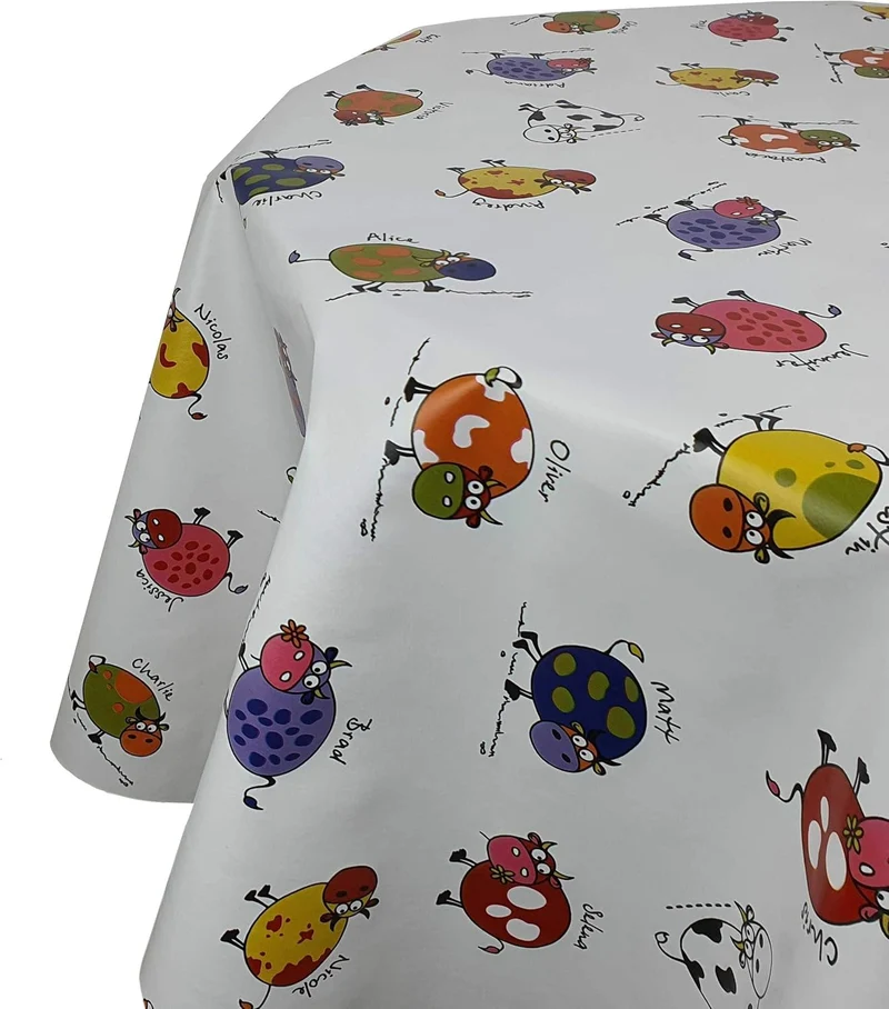 Wachstuch Kleine Kühe Bunt Weiß rund / oval