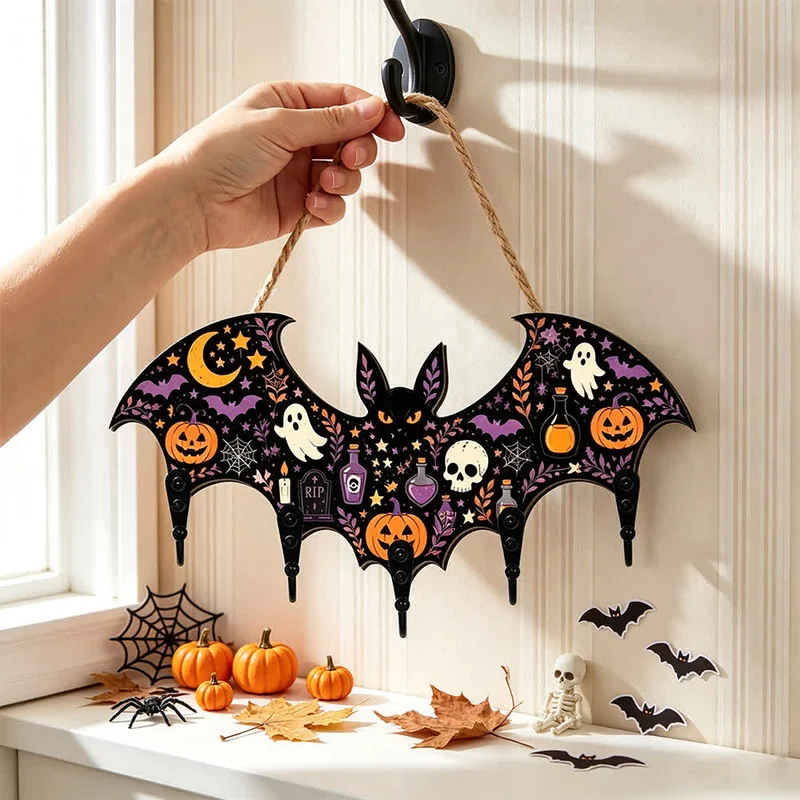 Halloween-Schlüsselhalter aus Holz in Fledermausform