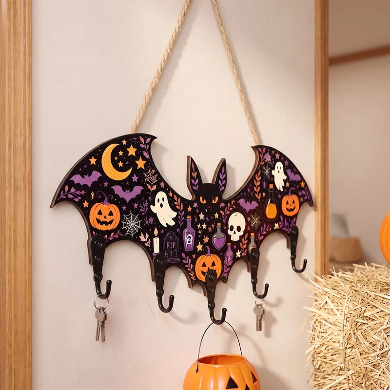 Halloween-Schlüsselhalter aus Holz in Fledermausform