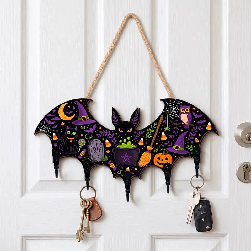 Halloween-Schlüsselhalter aus Holz in Fledermausform