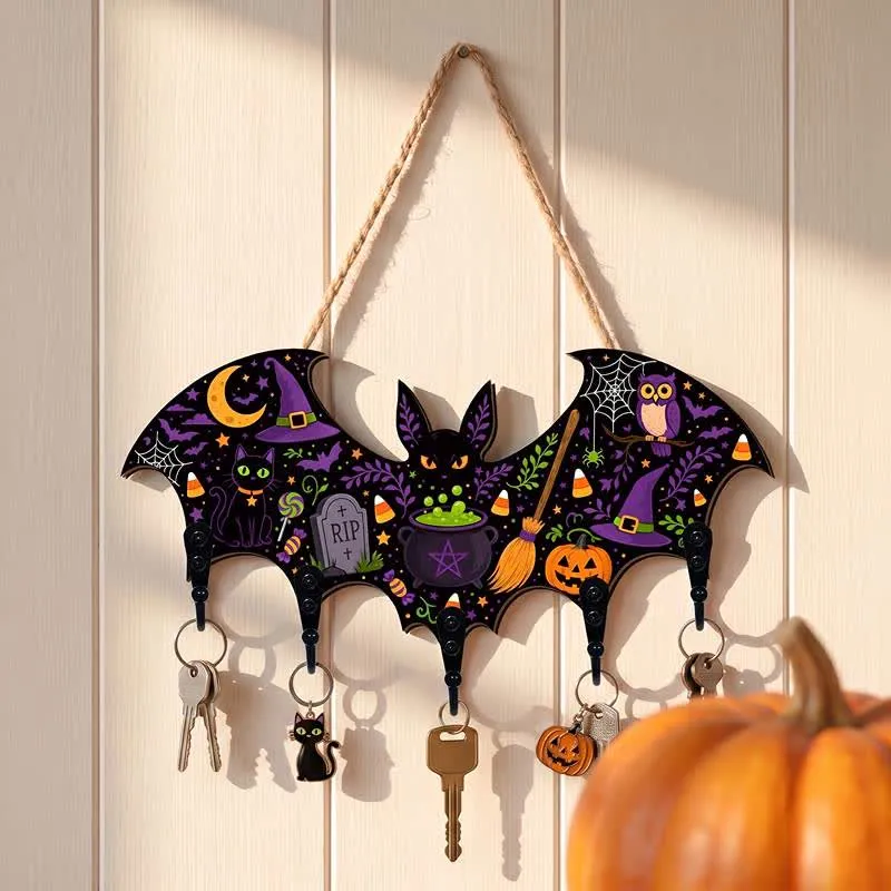 Halloween-Schlüsselhalter aus Holz in Fledermausform