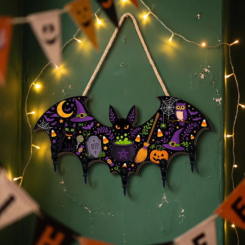 Halloween-Schlüsselhalter aus Holz in Fledermausform