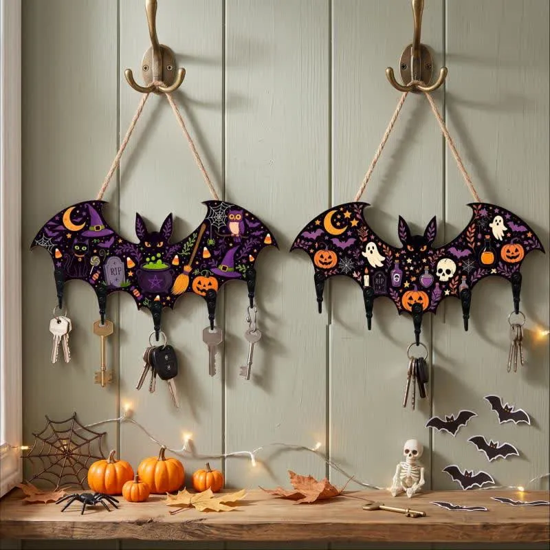 Halloween-Schlüsselhalter aus Holz in Fledermausform