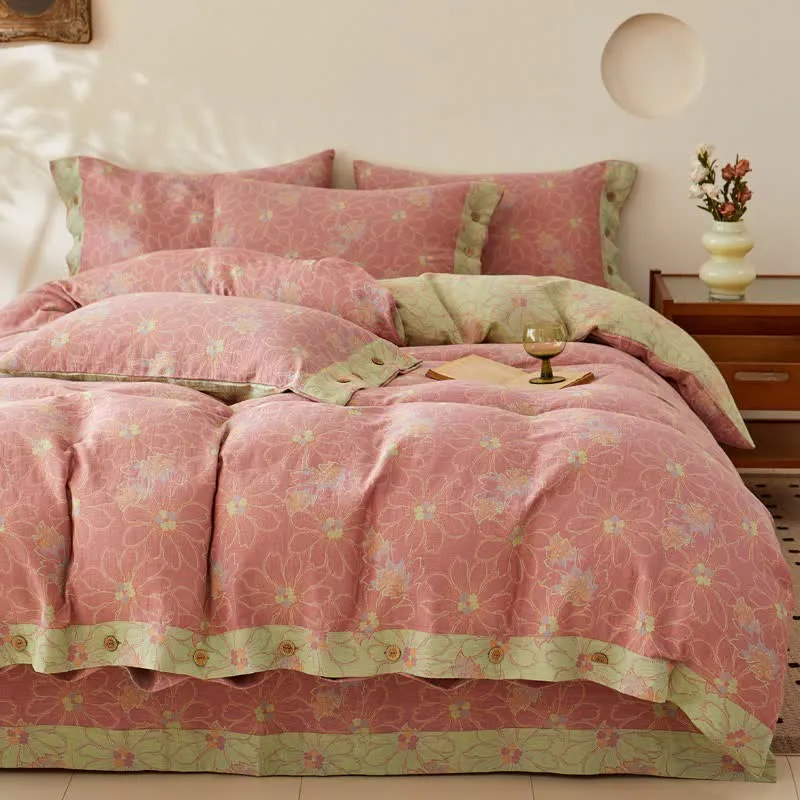 Bettwäsche aus Baumwollgaze mit frischem Blumenmuster im Jacquard-Stil