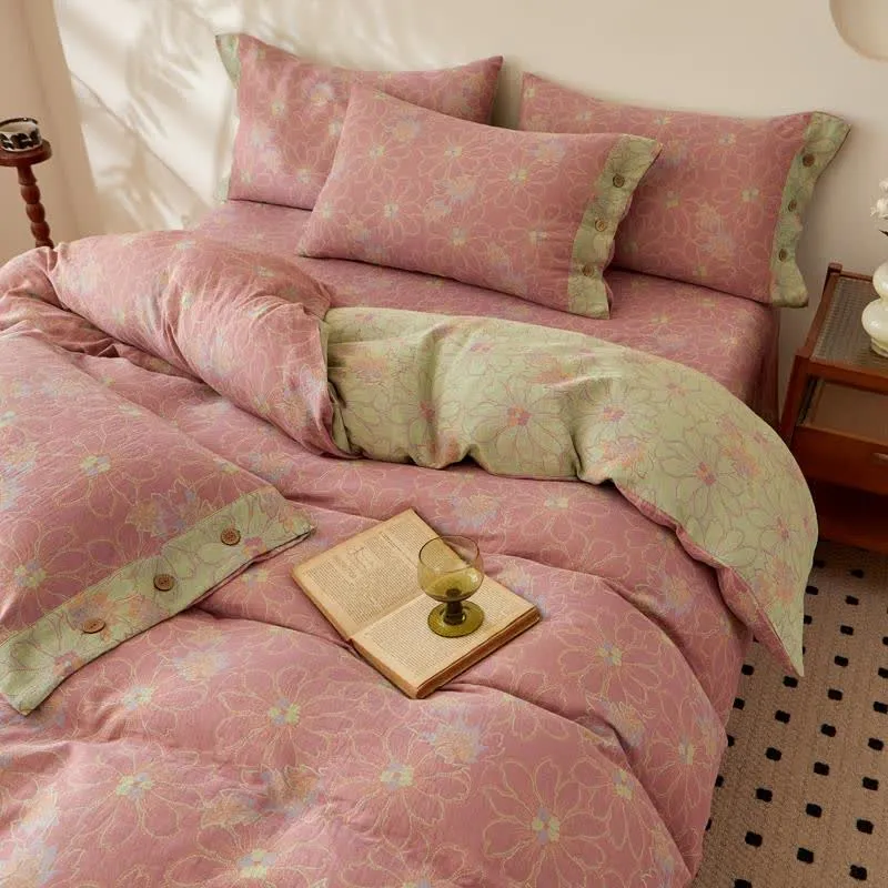 Bettwäsche aus Baumwollgaze mit frischem Blumenmuster im Jacquard-Stil