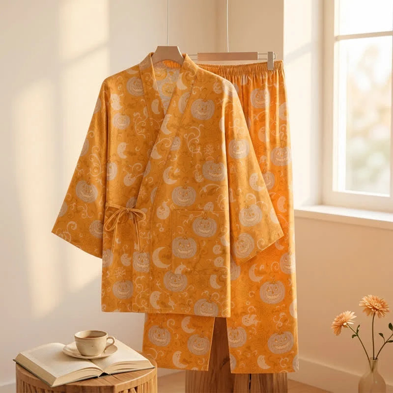 Halloween Kürbis-Geist Baumwollkimono-Pyjama-Set