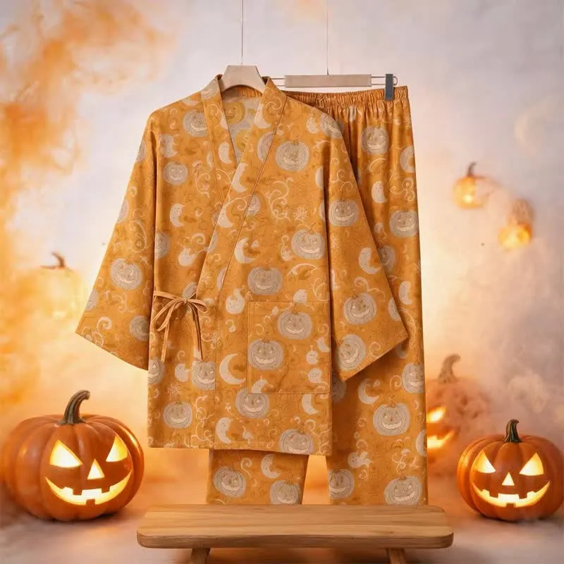 Halloween Kürbis-Geist Baumwollkimono-Pyjama-Set