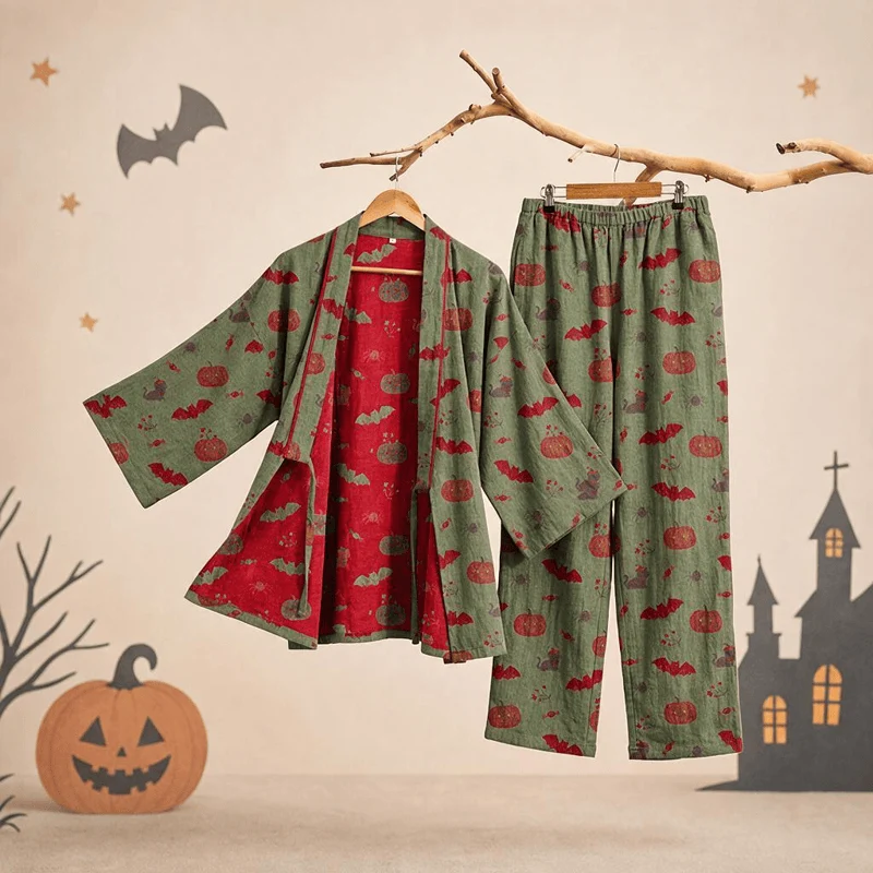 Halloween Kürbis Fledermaus Baumwollpyjama-Set
