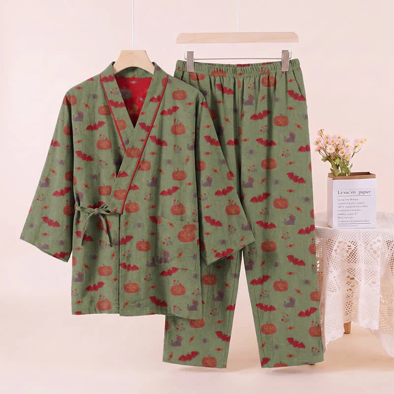 Halloween Kürbis Fledermaus Baumwollpyjama-Set
