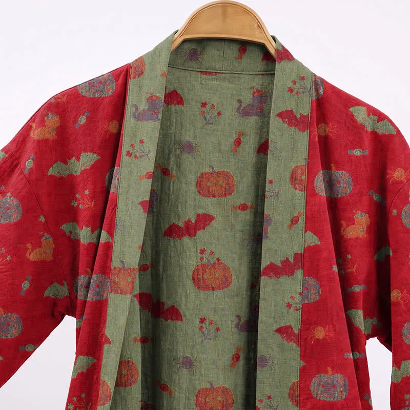 Halloween Kürbis Katze Baumwollkimono-Bademantel