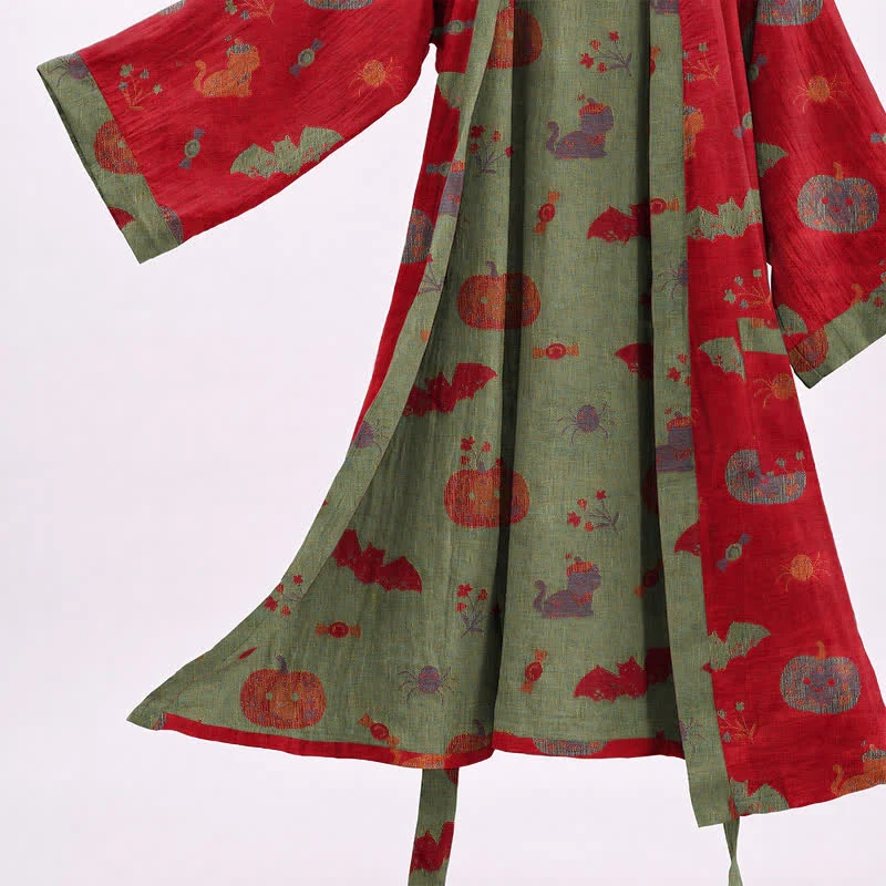 Halloween Kürbis Katze Baumwollkimono-Bademantel