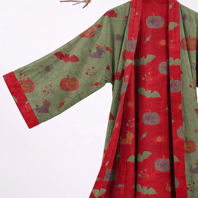 Halloween Kürbis Katze Baumwollkimono-Bademantel