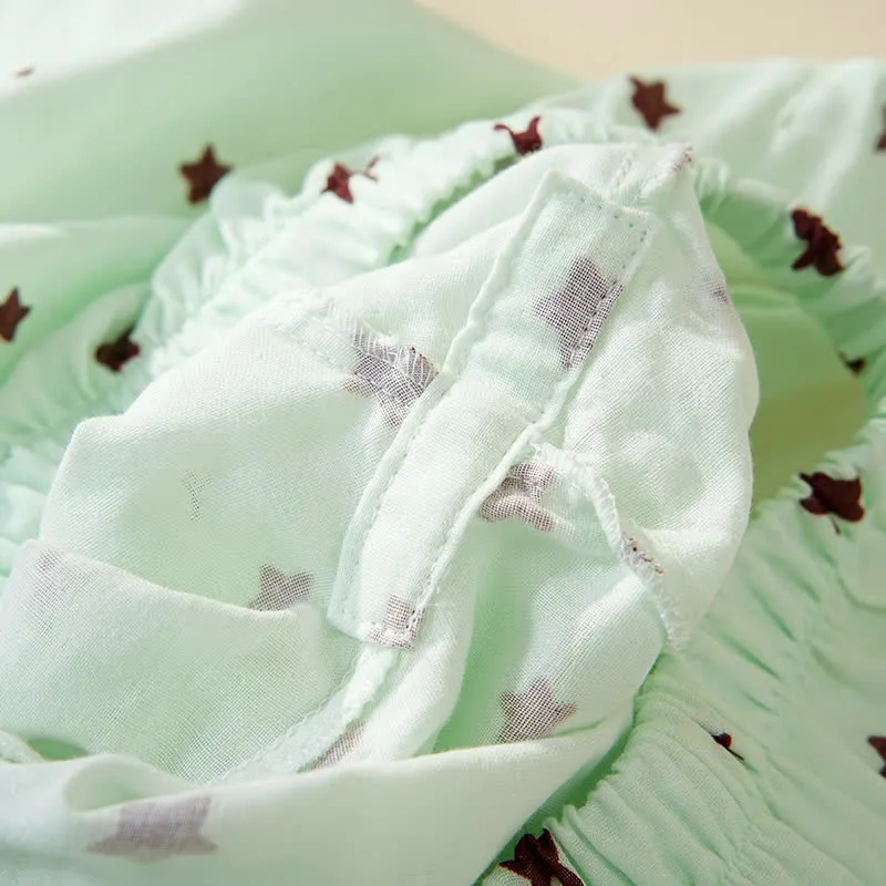 Baumwollpyjama mit pastellfarbenem Sternenmuster und langen Ärmeln