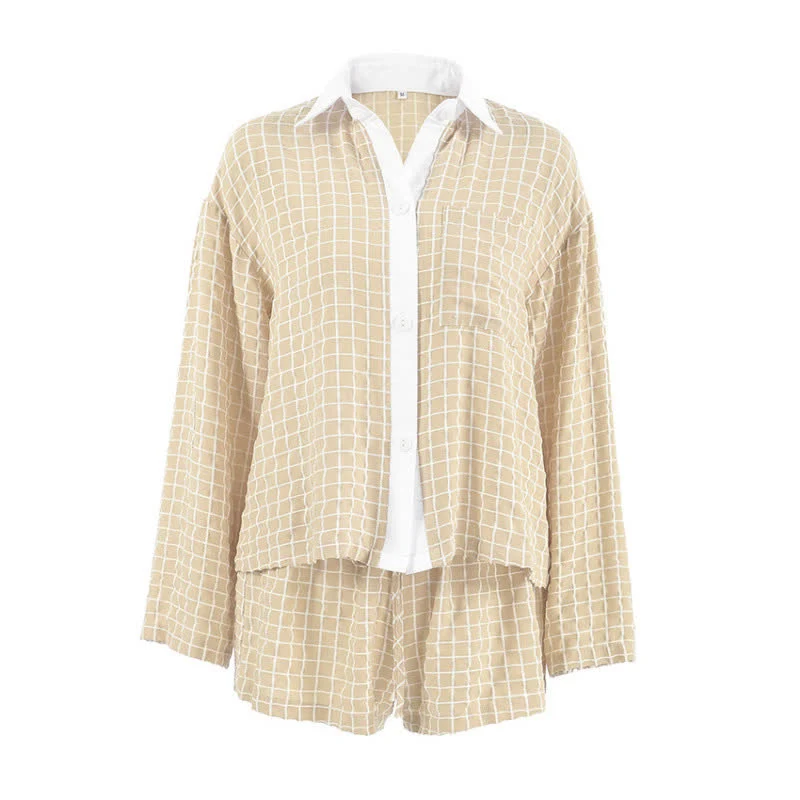 Minimalistisches kariertes Loungewear-Set im Resort-Stil