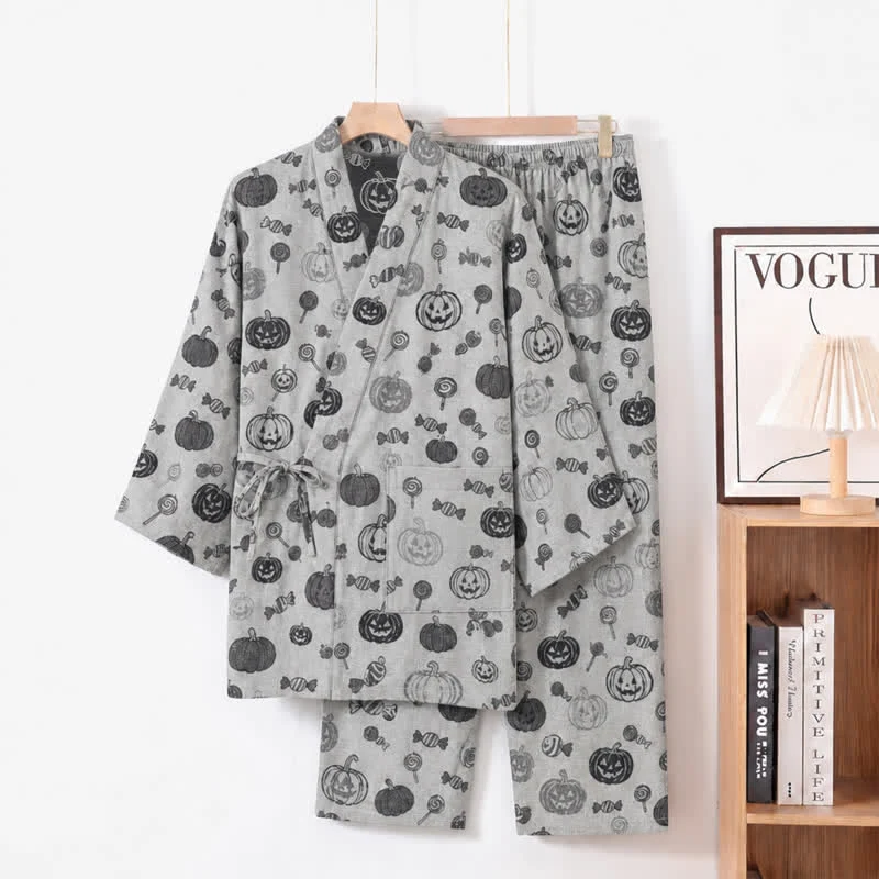 Kürbisbonbon-Baumwollkimono-Pyjama-Set