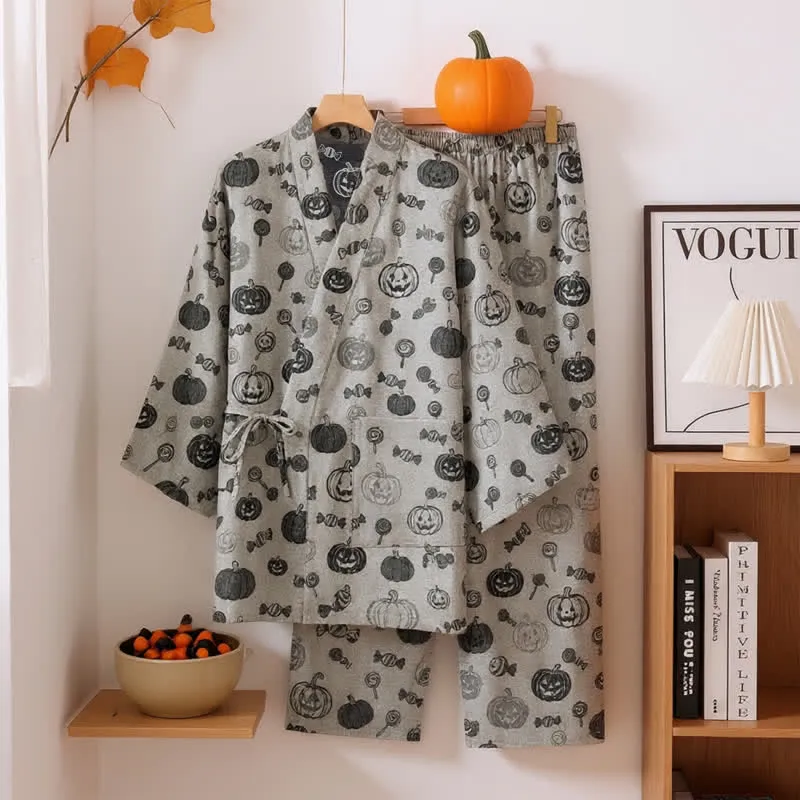 Kürbisbonbon-Baumwollkimono-Pyjama-Set