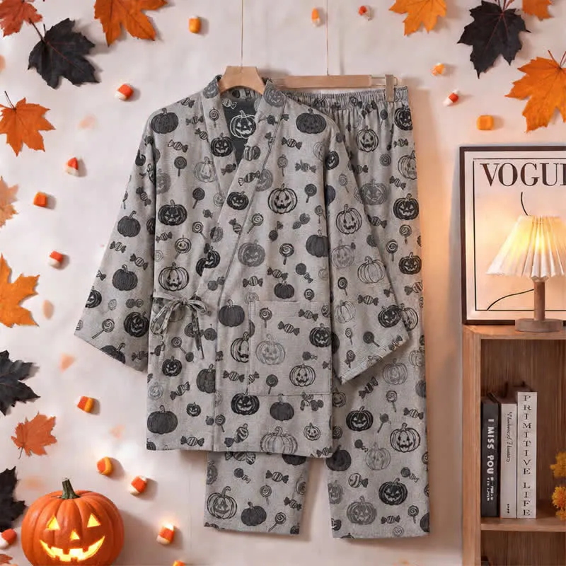 Kürbisbonbon-Baumwollkimono-Pyjama-Set