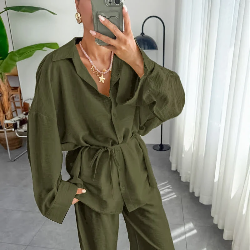 Loungewear-Set aus einfarbigem, strukturiertem Crinkle-Gewebe