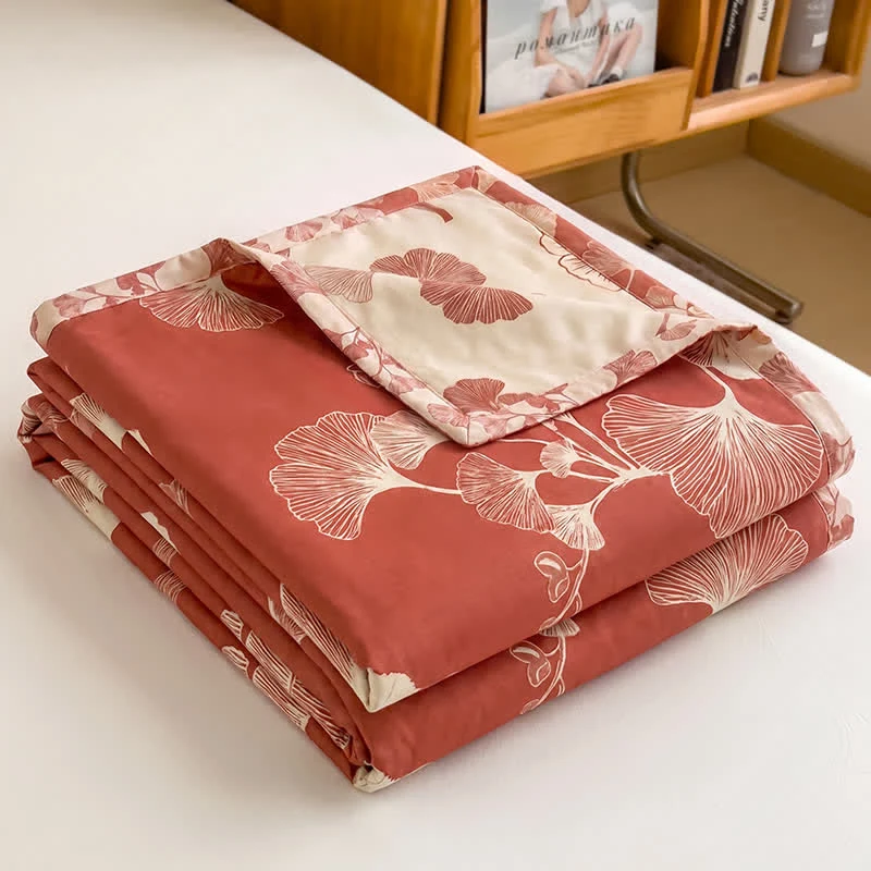 Bettwäsche-Set aus Baumwolle mit rotem Ginkgoblatt