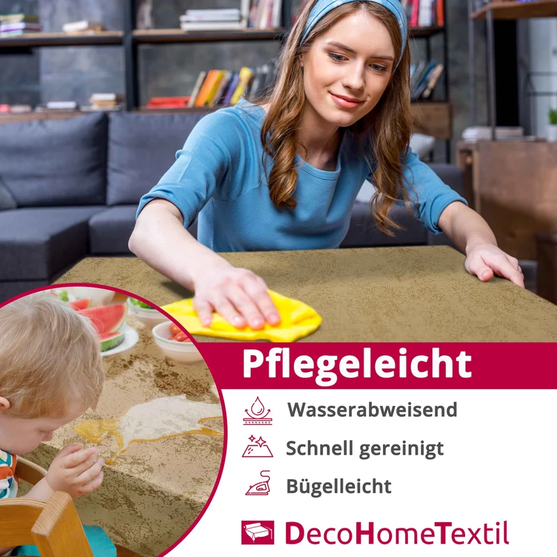 Jacquard Tischdecke Granit beige sand eckig